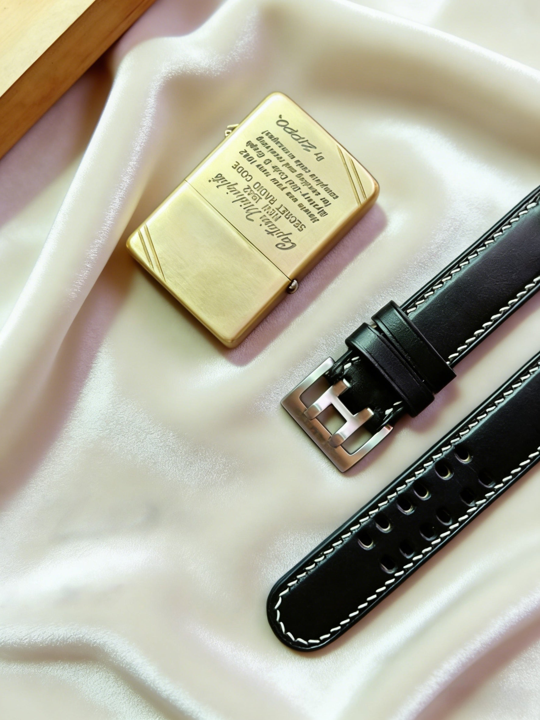 Handmade Custom Italian Black Cowhide Watch Strap, Double Needle & Double Hole Design, Soft and Durable, with Pin Buckle