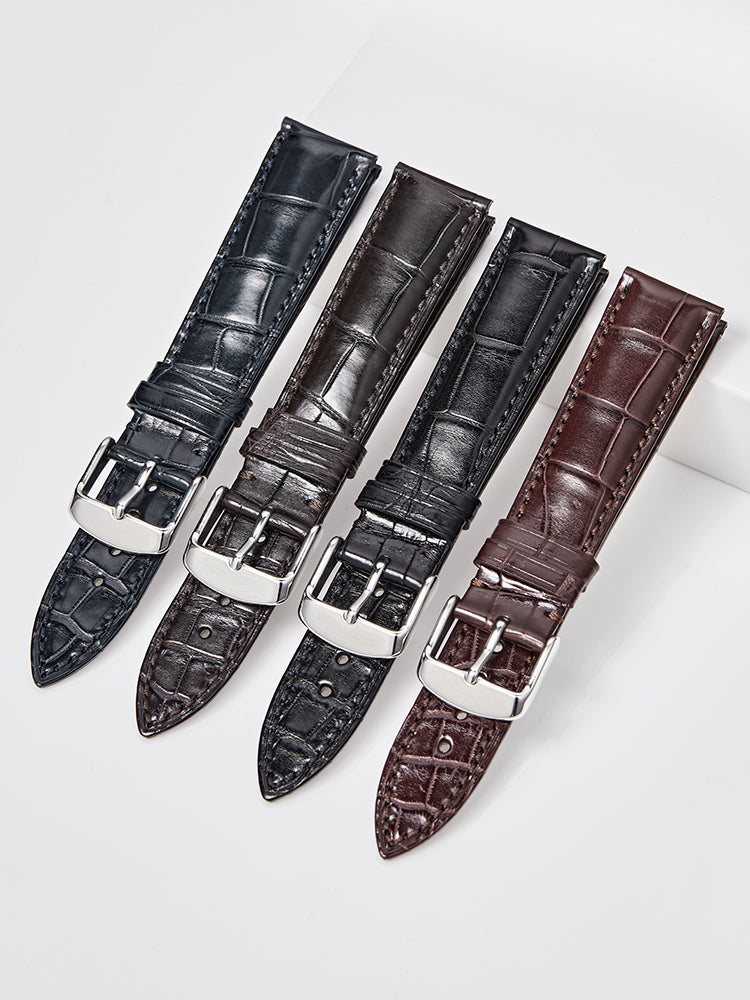 Double-sided crocodile leather watch strap, suitable for Omega, Jaeger-LeCoultre, IWC, Blancpain, Montblanc, Longines. Genuine leather, for men and women.