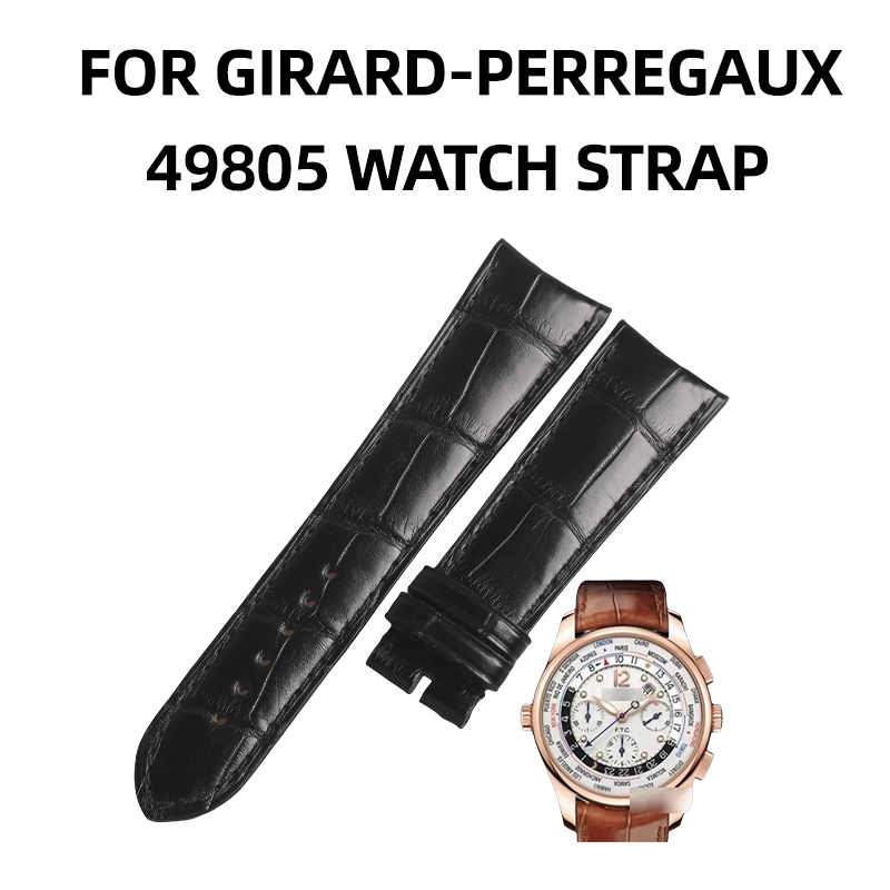 Genuine alligator watch strap, replacement for GP Girard-Perregaux Special 49805, curved end, for men