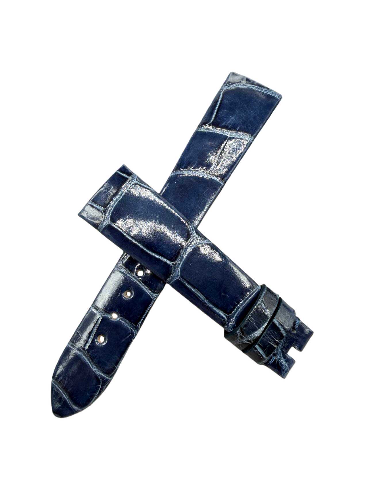 Dark Blue Crocodile Leather Watch Strap Compatible with Bvlgari LVCEA Series
