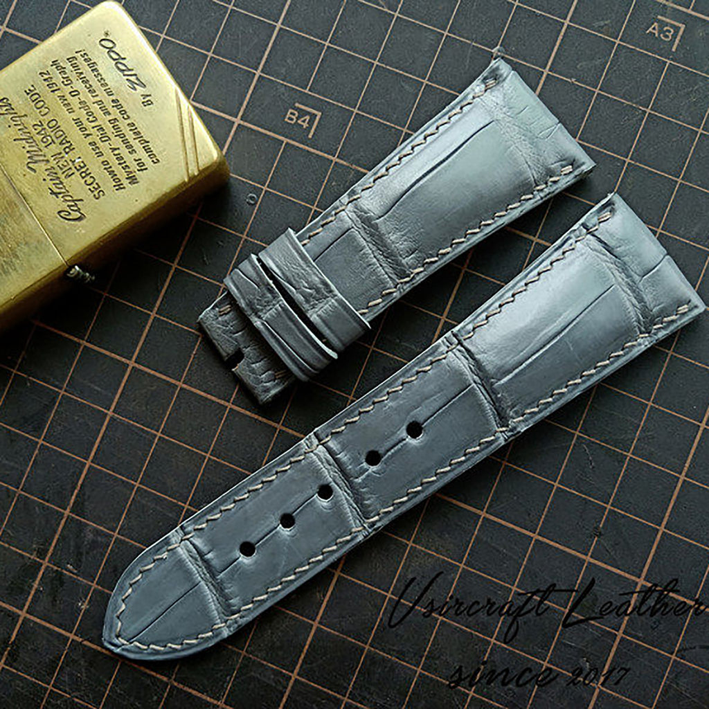 Handmade American Alligator Leather Watch Strap - Customized, Medium Gloss, Black & Brown, Pin Buckle, Sweat-Resistant