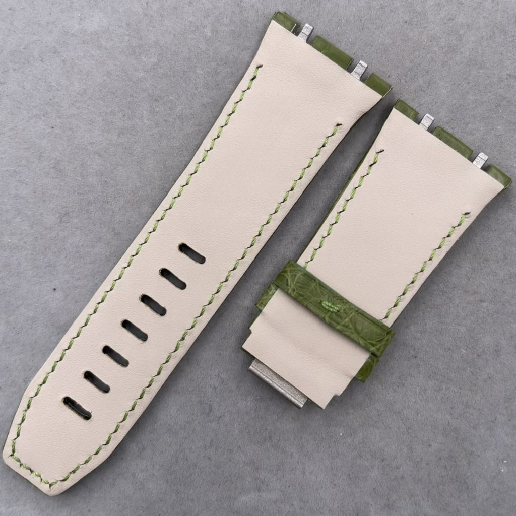 Dark Gray Alligator Leather Watch Strap with Hook-and-Loop Fastener for Audemars Piguet 15720 Royal Oak Offshore