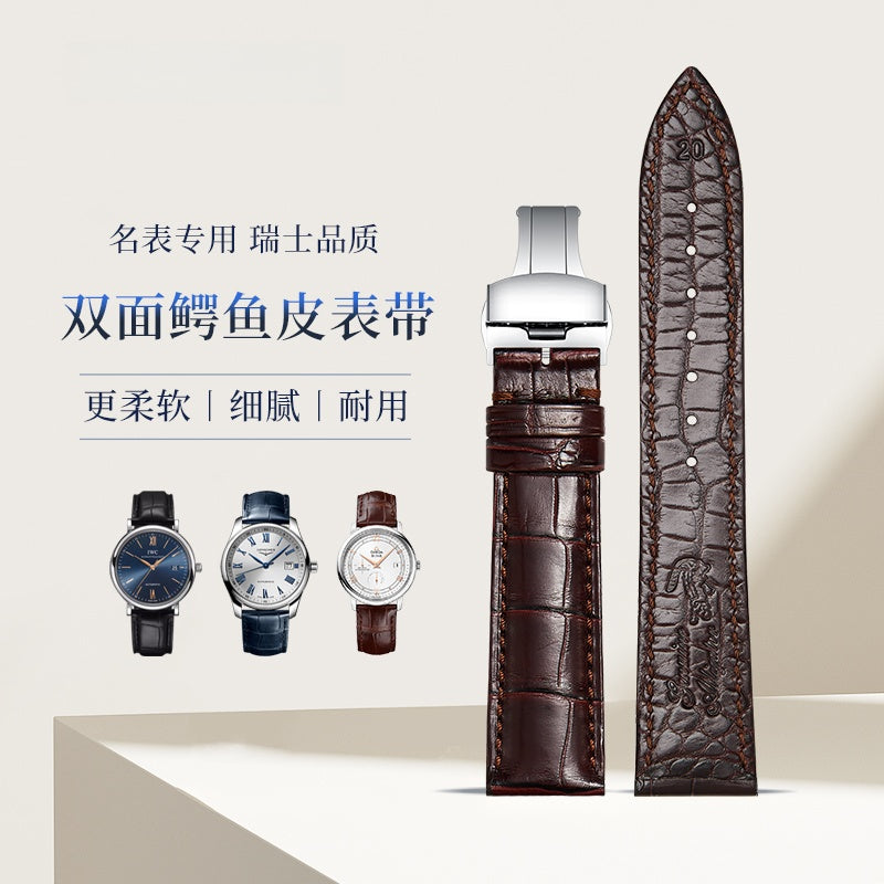 Double-sided alligator leather watch strap, genuine leather for men and women, fits Omega, Jaeger-LeCoultre, IWC, Vacheron Constantin, Blancpain, Montblanc series watches.