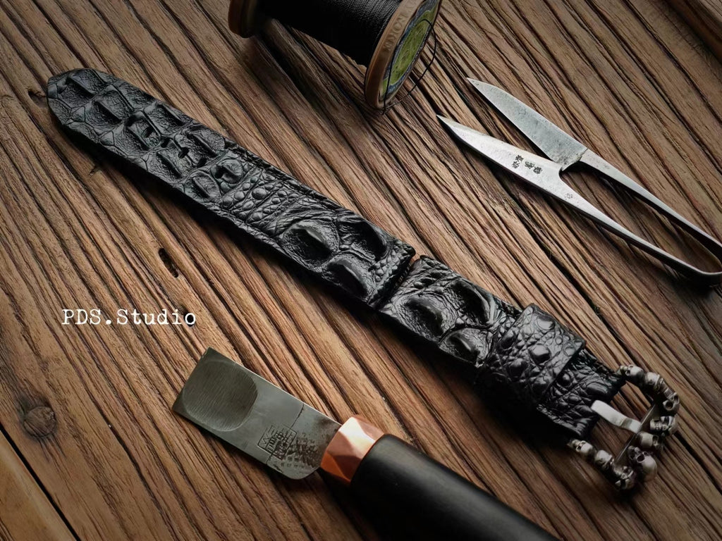 Custom Crocodile Backbone & Tail Leather Watch Strap - Personalized Design, Sweat-Resistant, Premium Pin Buckle