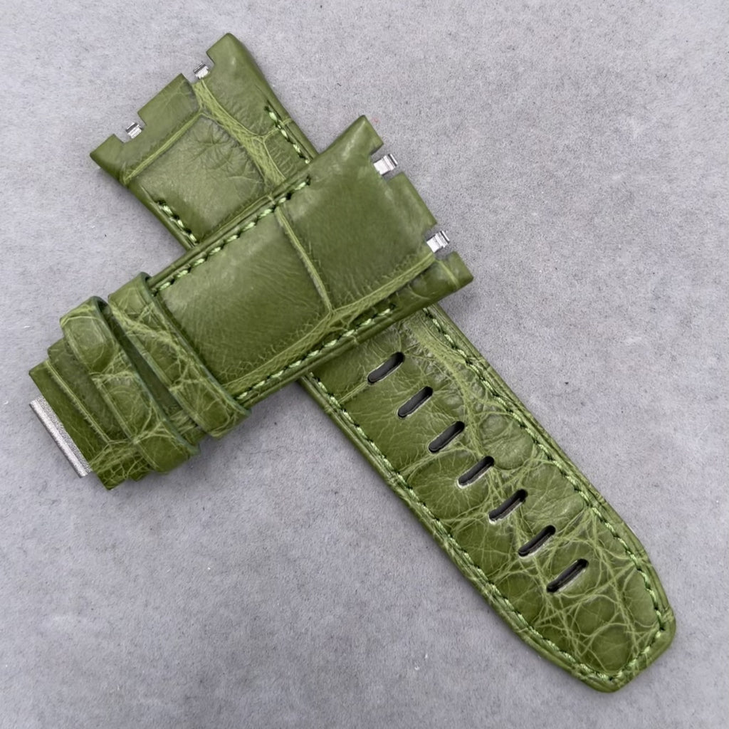 Dark Gray Alligator Leather Watch Strap with Hook-and-Loop Fastener for Audemars Piguet 15720 Royal Oak Offshore