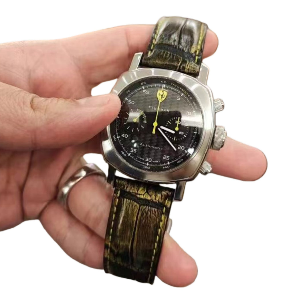 Fits Rolex Daytona Submariner Cellini and Panerai Ferrari Scuderia Flyback FER00014 Series Black Gold ALLIGATOR Handmade Custom Genuine Leather Watch Strap