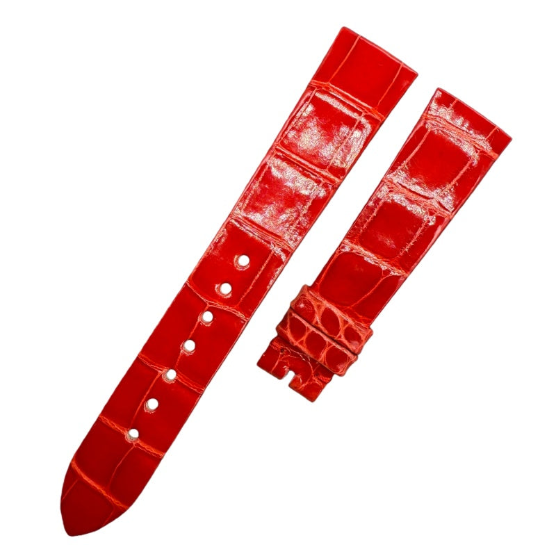 Custom Handcrafted Shiny Red Alligator Leather Watch Strap for Bvlgari LVCEA 103478