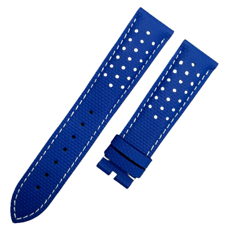 Handcrafted Custom Nylon Texture Fluororubber Watch Strap for Omega Speedmaster Series - Indigo, White Perforations