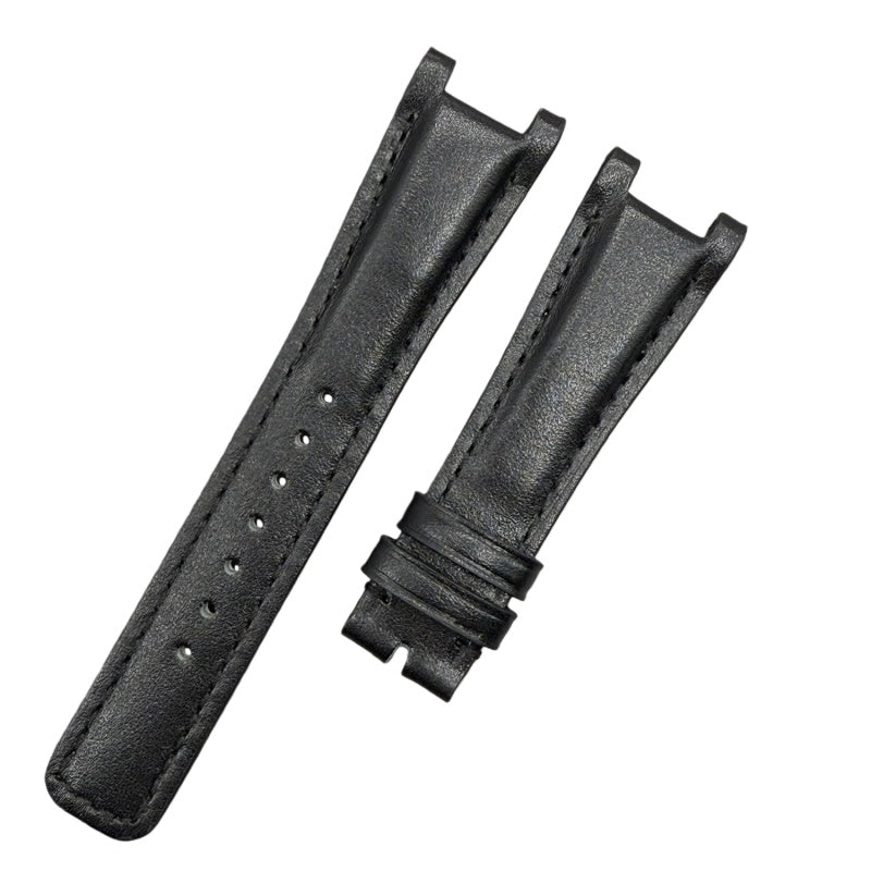 Handcrafted Black Plain Cowhide Leather Notched  Watch Strap for Gucci YA133205