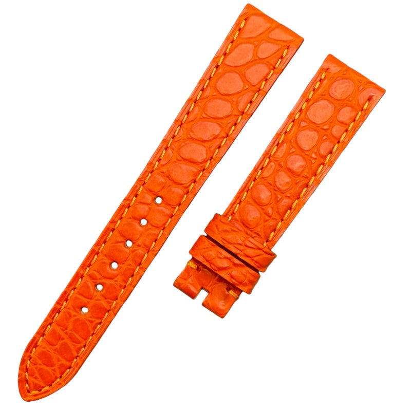 Compatible Orange Crocodile Leather Watch Strap with Circular Grain, Handcrafted for Chopard Happy Diamonds