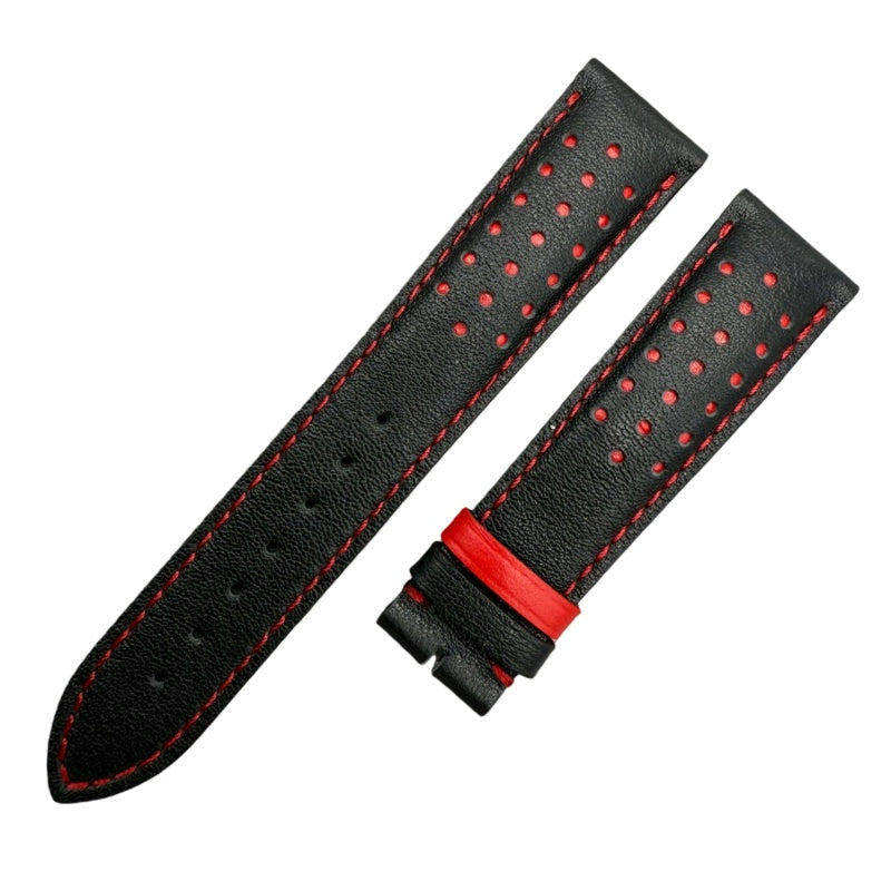 Handcrafted Custom Black Plain Cowhide & Red Perforated Leather Watch Strap for Omega Speedmaster Limited Edition - Black & Red