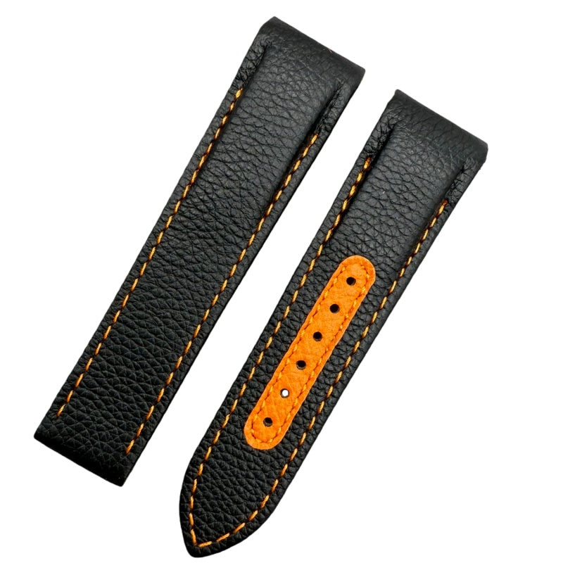 Black Cowhide Foldable Clasp Watch Strap for Omega Seamaster 600 215.30.44.21 - Quarter Orange