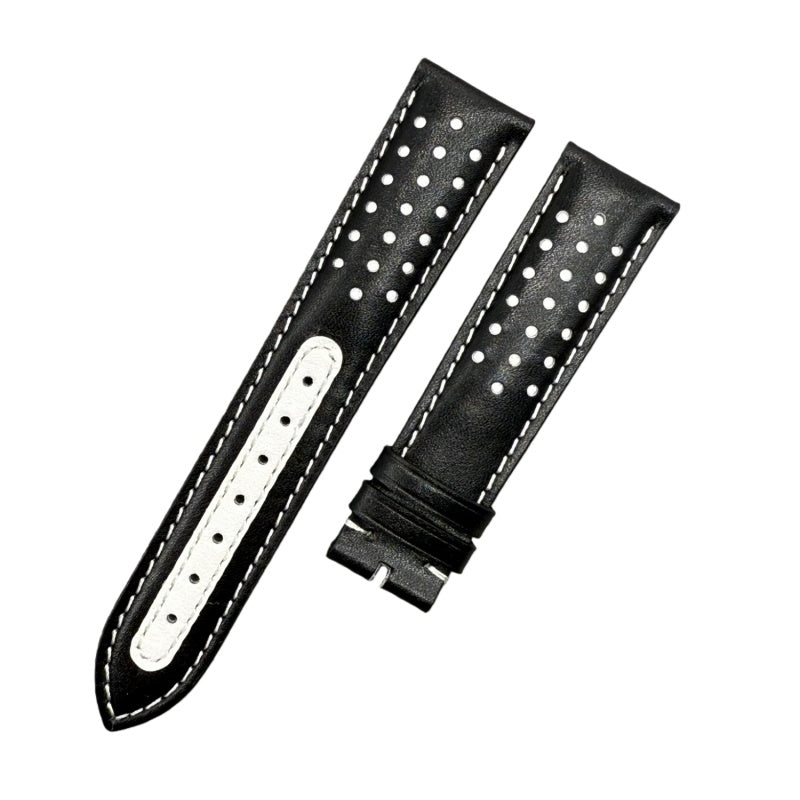 Handcrafted Custom Black Plain Cowhide Watch Strap with Yellow Perforations & Yellow Stitching for Omega
