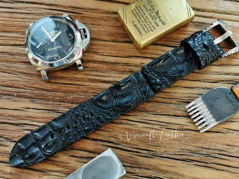 Custom Crocodile Backbone & Tail Leather Watch Strap - Personalized Design, Sweat-Resistant, Premium Pin Buckle