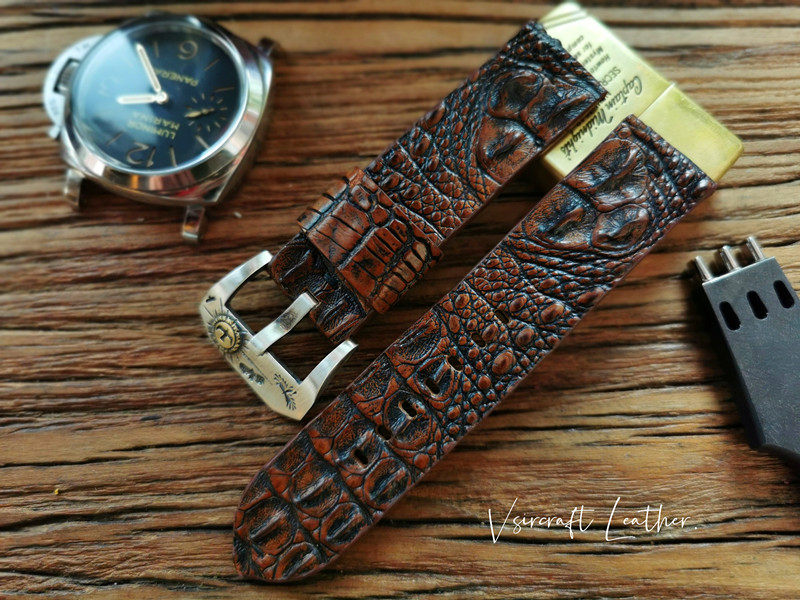 Custom Crocodile Backbone & Tail Leather Watch Strap - Personalized Design, Sweat-Resistant, Premium Pin Buckle