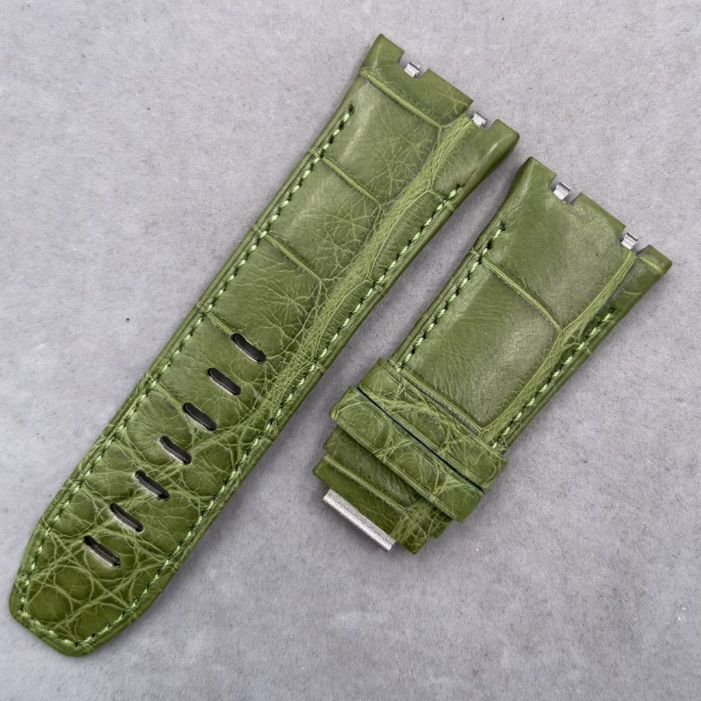 Dark Gray Alligator Leather Watch Strap with Hook-and-Loop Fastener for Audemars Piguet 15720 Royal Oak Offshore