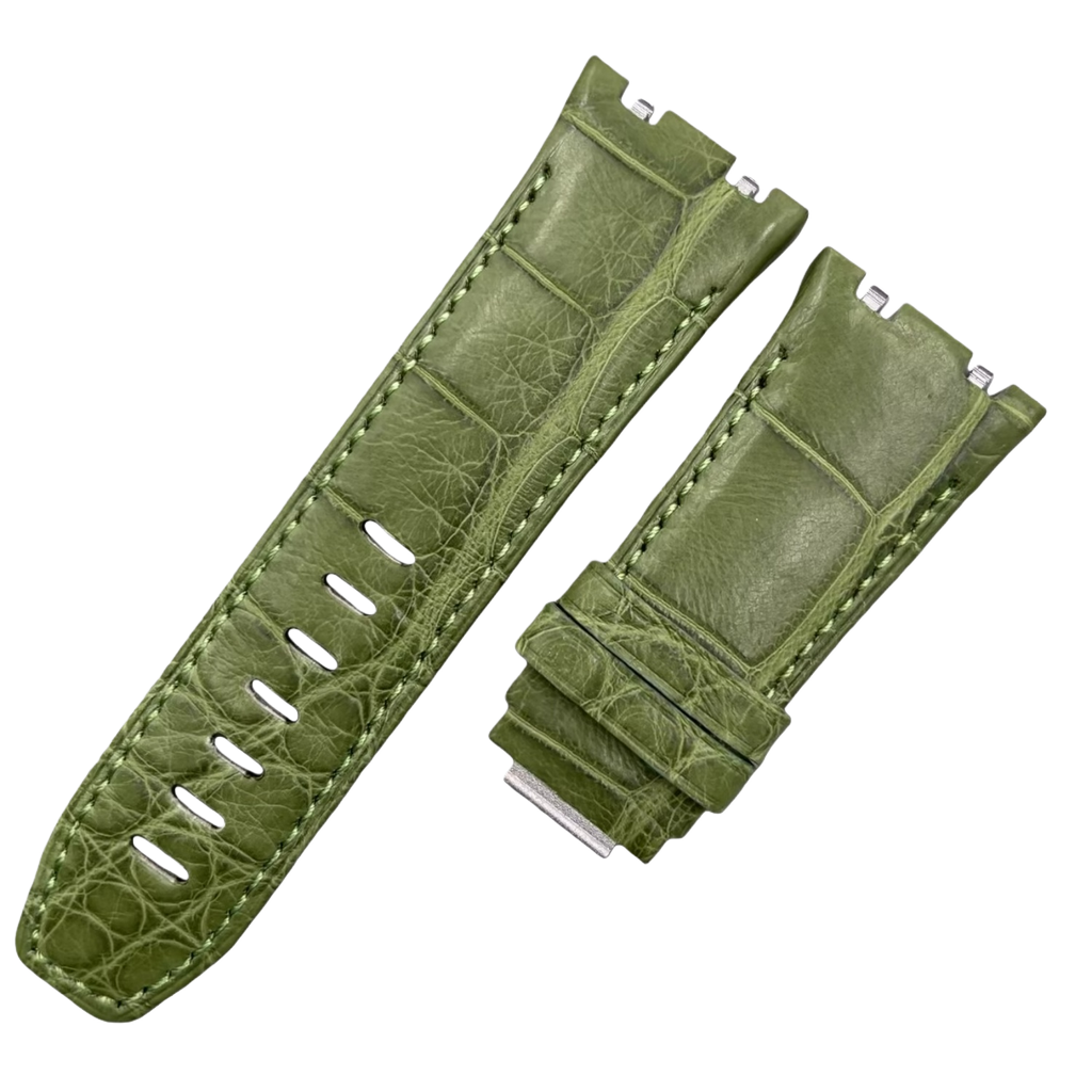 Dark Gray Alligator Leather Watch Strap with Hook-and-Loop Fastener for Audemars Piguet 15720 Royal Oak Offshore