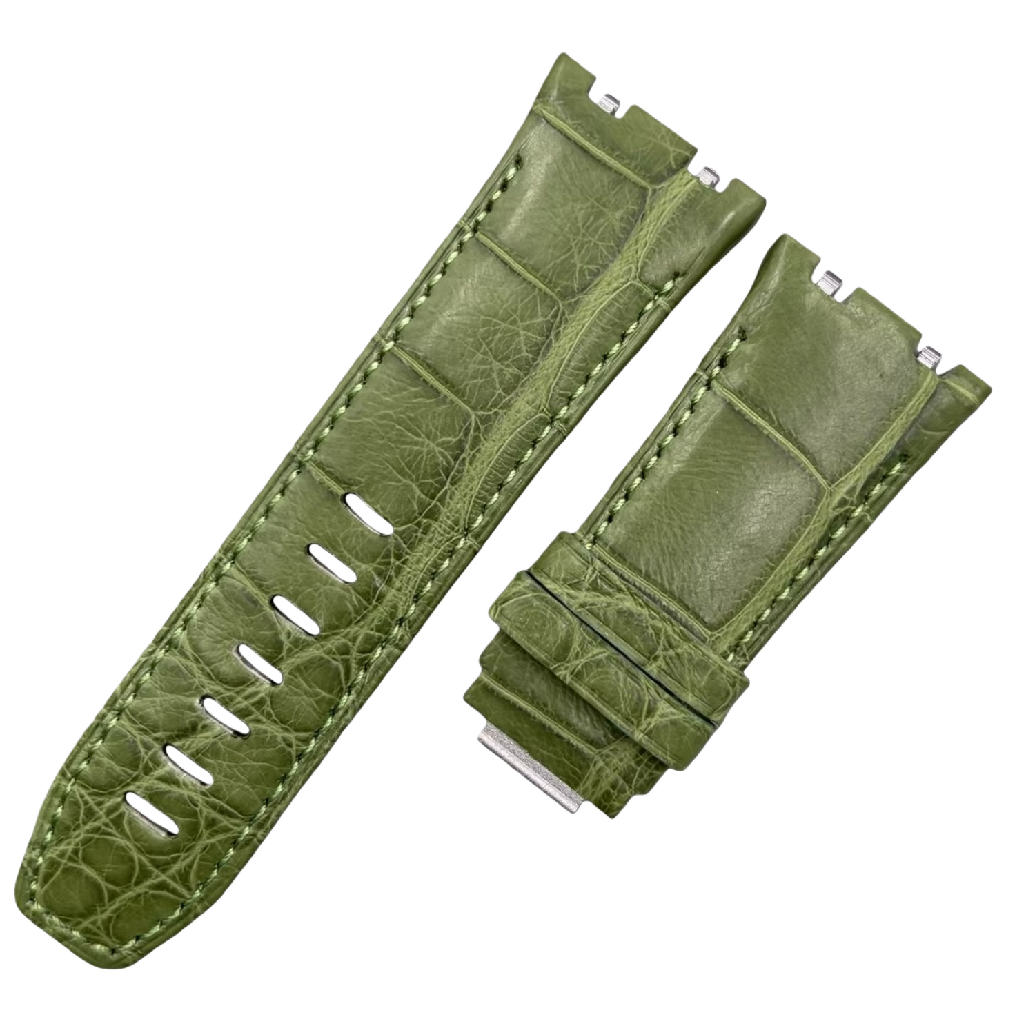Dark Gray Alligator Leather Watch Strap with Hook-and-Loop Fastener for Audemars Piguet 15720 Royal Oak Offshore