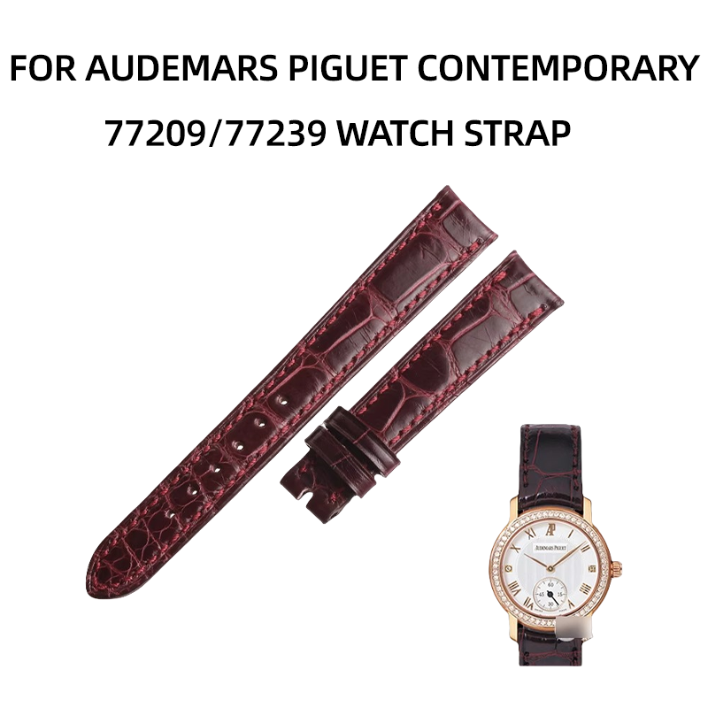 Alligator watch strap, replacement for Audemars Piguet Contemporary 77209 77239, curved end, thin style