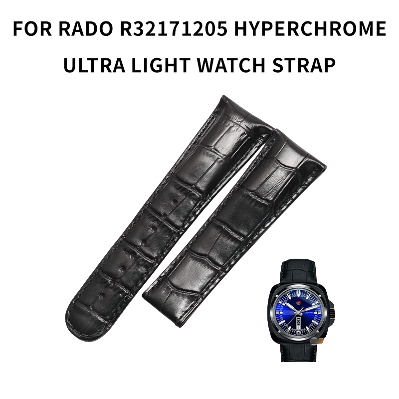 Genuine cowhide leather watch strap, replacement for RADO HyperChrome R32171205, for men