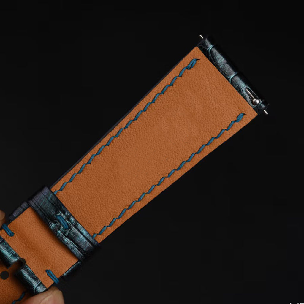 Suitable for Rolex, Patek Philippe, IWC, Omega and many other universal watch straps, blue-green ALLIGATOR leather watch strap