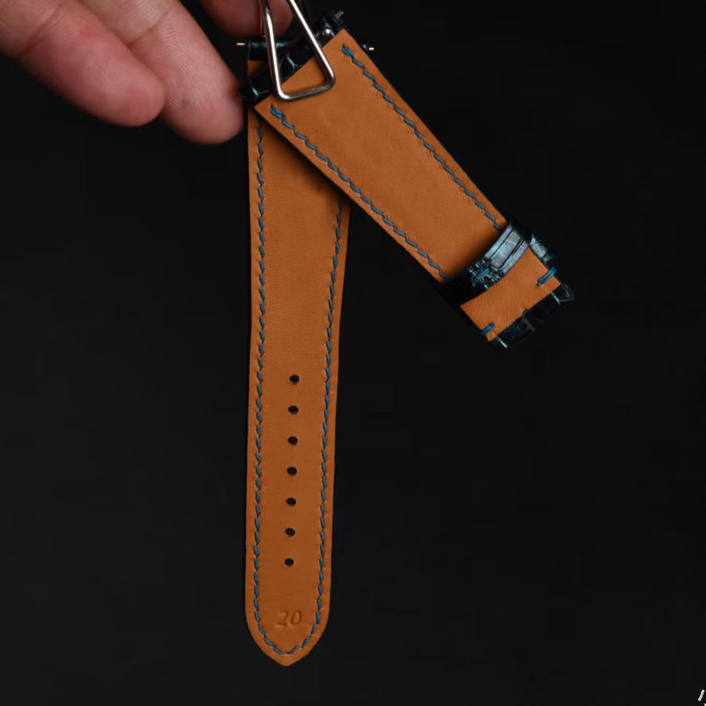 Suitable for Rolex, Patek Philippe, IWC, Omega and many other universal watch straps, blue-green ALLIGATOR leather watch strap
