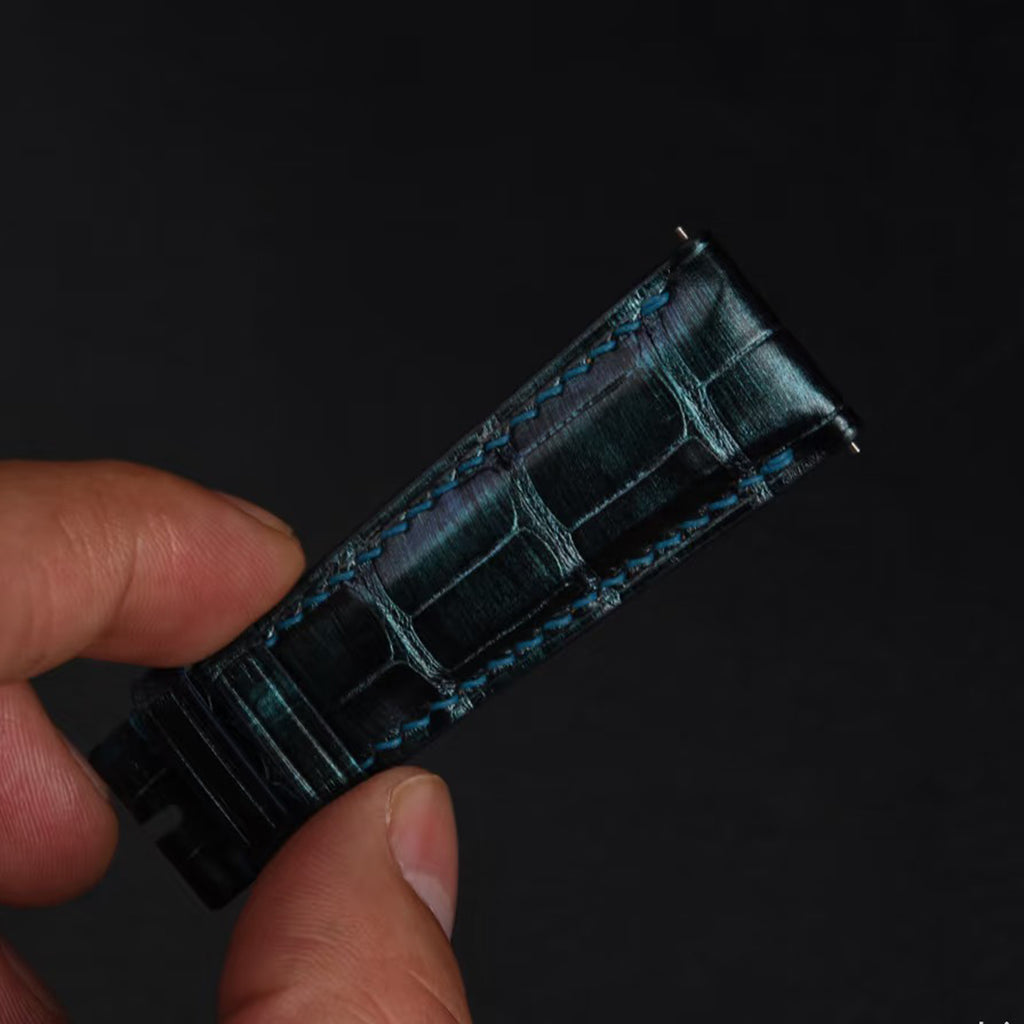 Suitable for Rolex, Patek Philippe, IWC, Omega and many other universal watch straps, blue-green ALLIGATOR leather watch strap