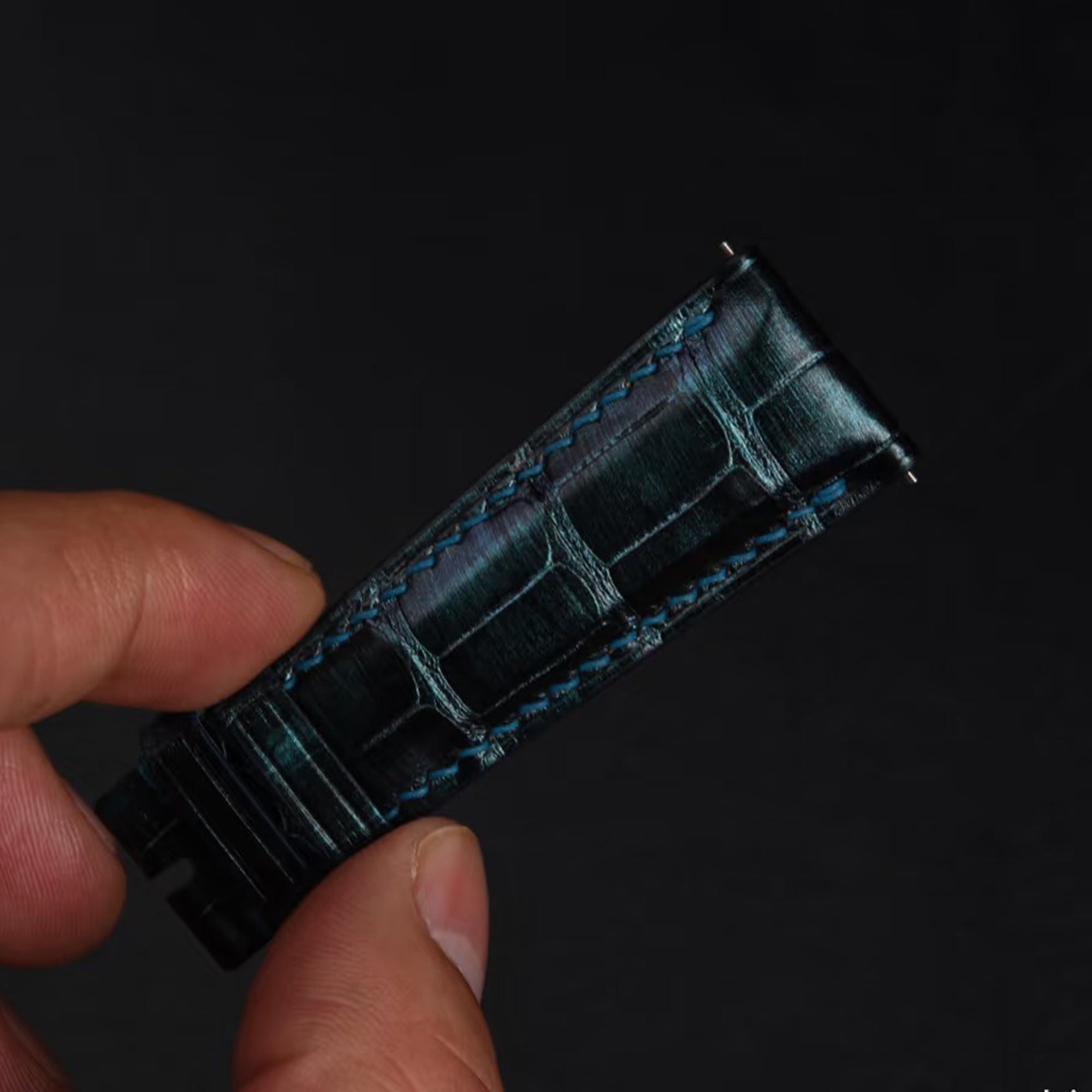 Suitable for Rolex, Patek Philippe, IWC, Omega and many other universal watch straps, blue-green ALLIGATOR leather watch strap