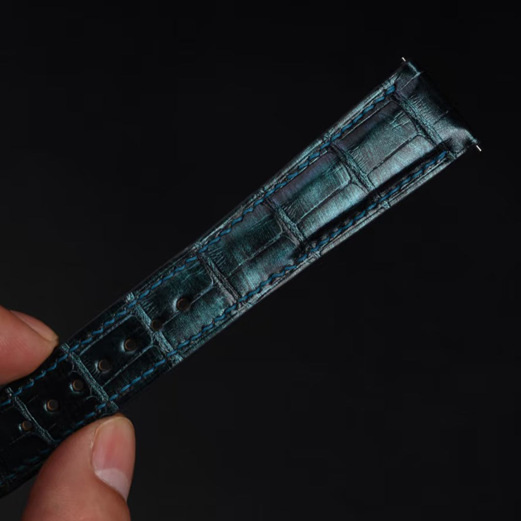 Suitable for Rolex, Patek Philippe, IWC, Omega and many other universal watch straps, blue-green ALLIGATOR leather watch strap