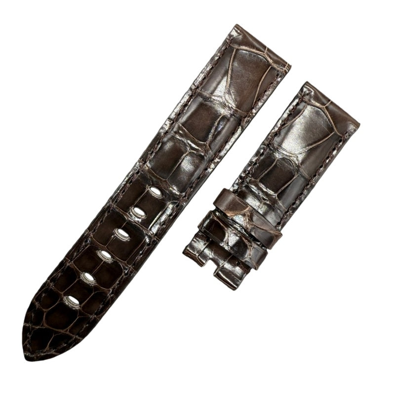 Handcrafted Custom Alligator Leather Watch Strap for Panerai Luminor Radiomir Series - Bright Deep Brown, Bamboo Pattern