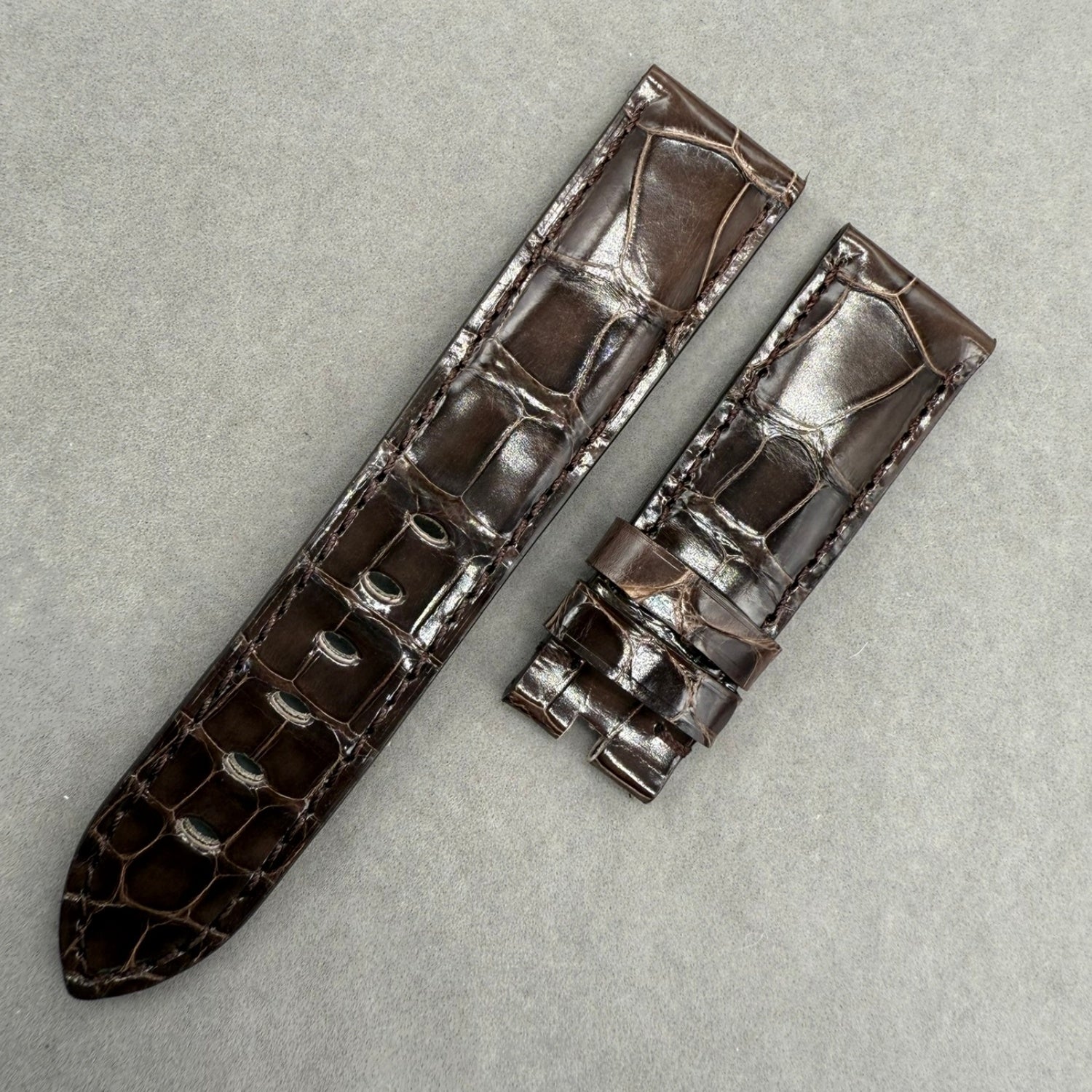 Handcrafted Custom Alligator Leather Watch Strap for Panerai Luminor Radiomir Series - Bright Deep Brown, Bamboo Pattern