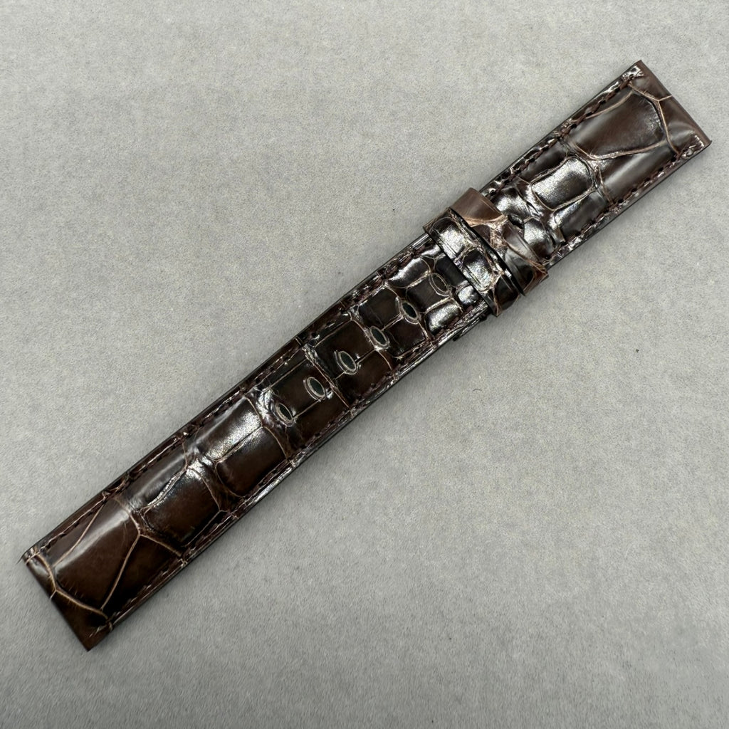 Handcrafted Custom Alligator Leather Watch Strap for Panerai Luminor Radiomir Series - Bright Deep Brown, Bamboo Pattern