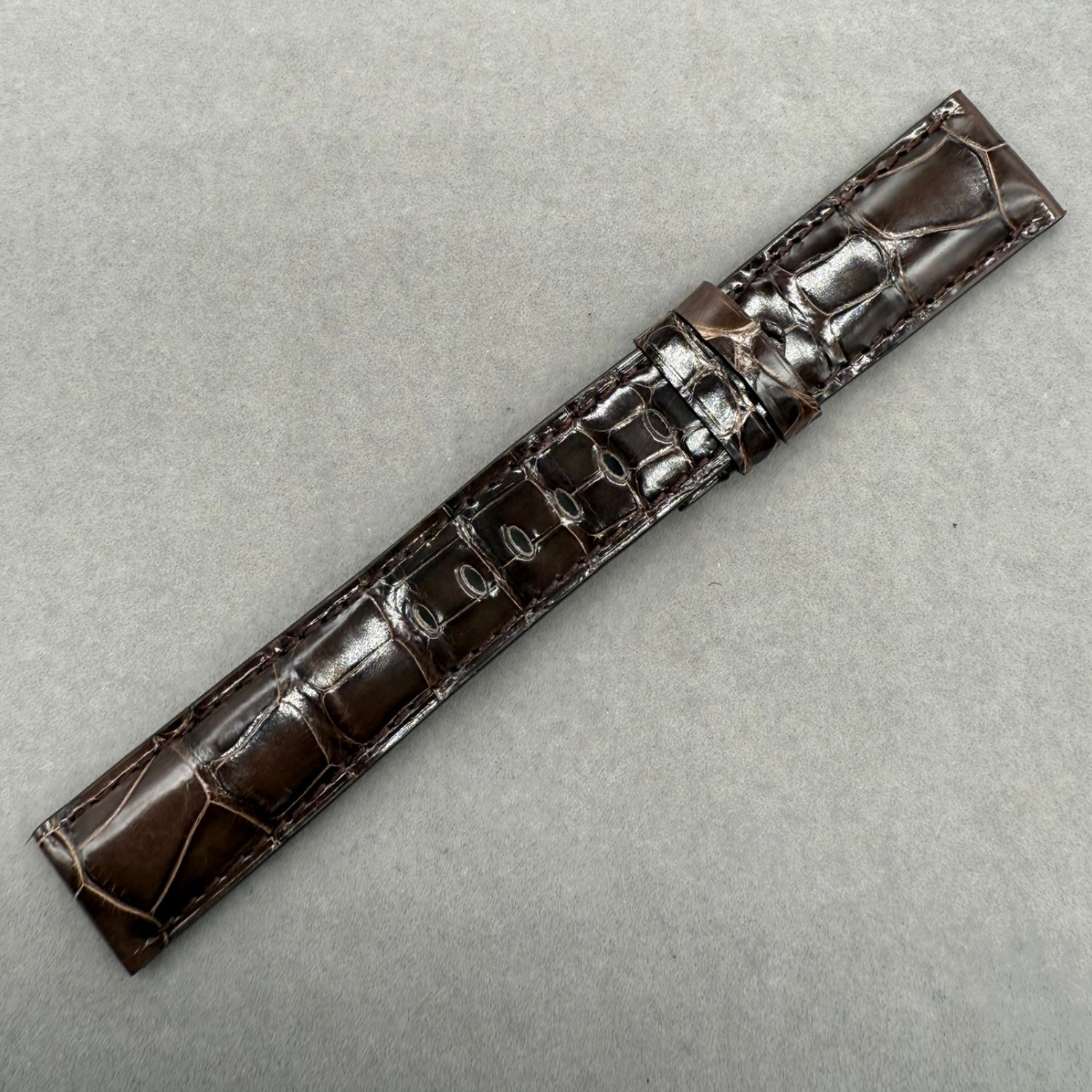 Handcrafted Custom Alligator Leather Watch Strap for Panerai Luminor Radiomir Series - Bright Deep Brown, Bamboo Pattern