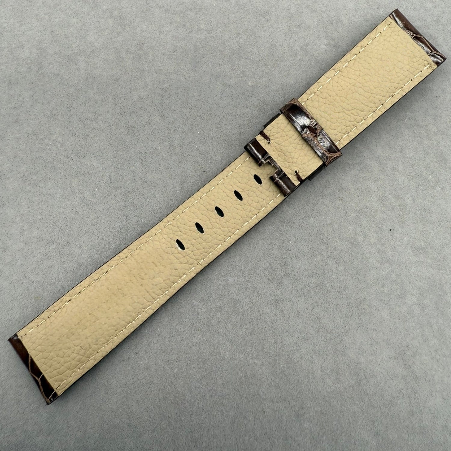 Handcrafted Custom Alligator Leather Watch Strap for Panerai Luminor Radiomir Series - Bright Deep Brown, Bamboo Pattern