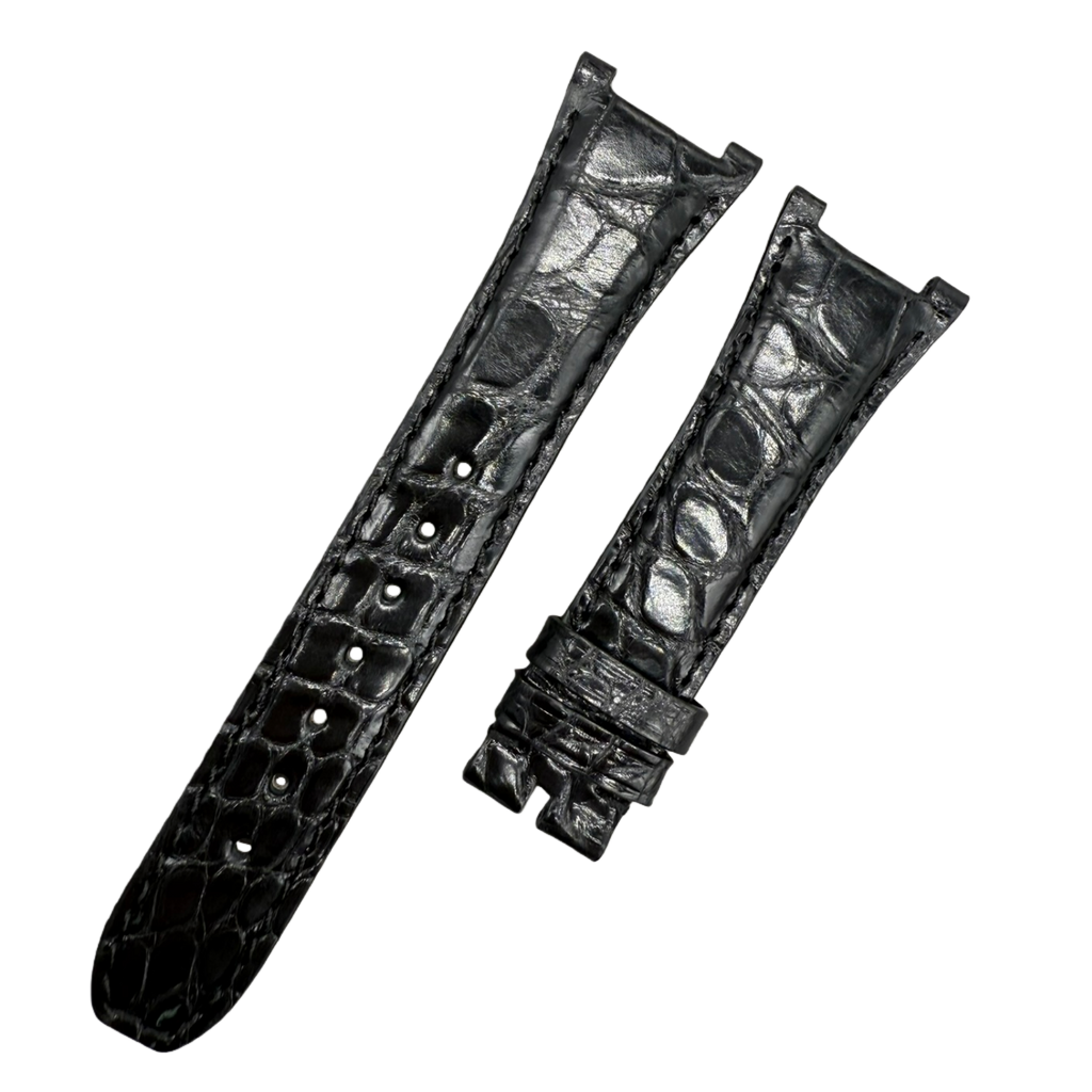 Handcrafted Black Glossy Circular Pattern Alligator Leather Watch Strap for Patek Philippe Ladies' 7010