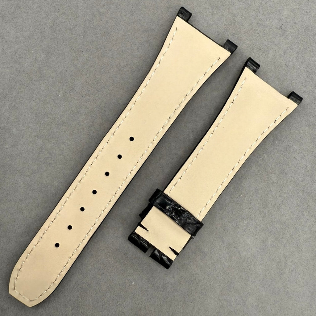 Handcrafted Black Glossy Circular Pattern Alligator Leather Watch Strap for Patek Philippe Ladies' 7010