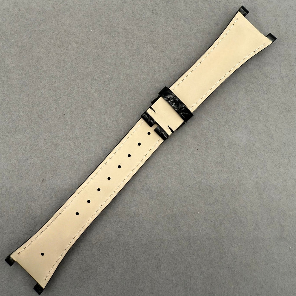 Handcrafted Black Glossy Circular Pattern Alligator Leather Watch Strap for Patek Philippe Ladies' 7010