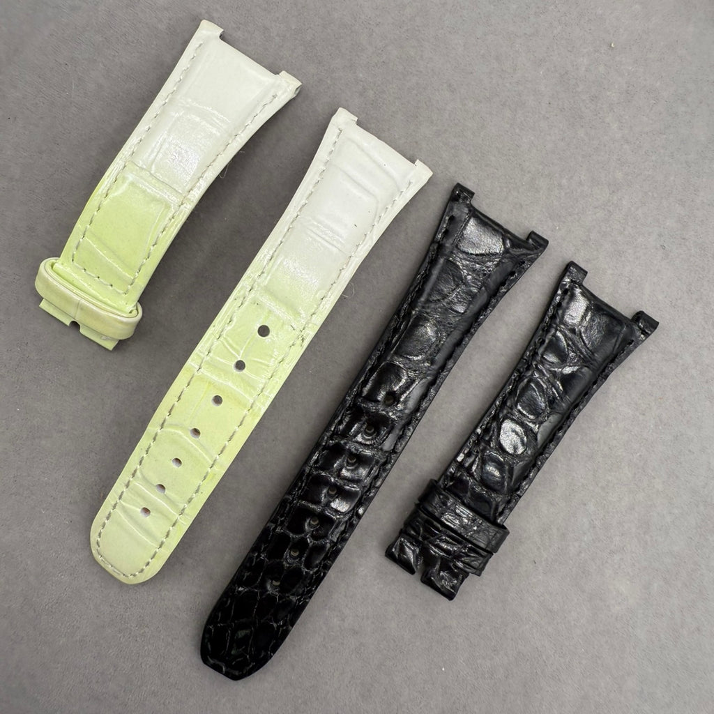 Handcrafted Black Glossy Circular Pattern Alligator Leather Watch Strap for Patek Philippe Ladies' 7010