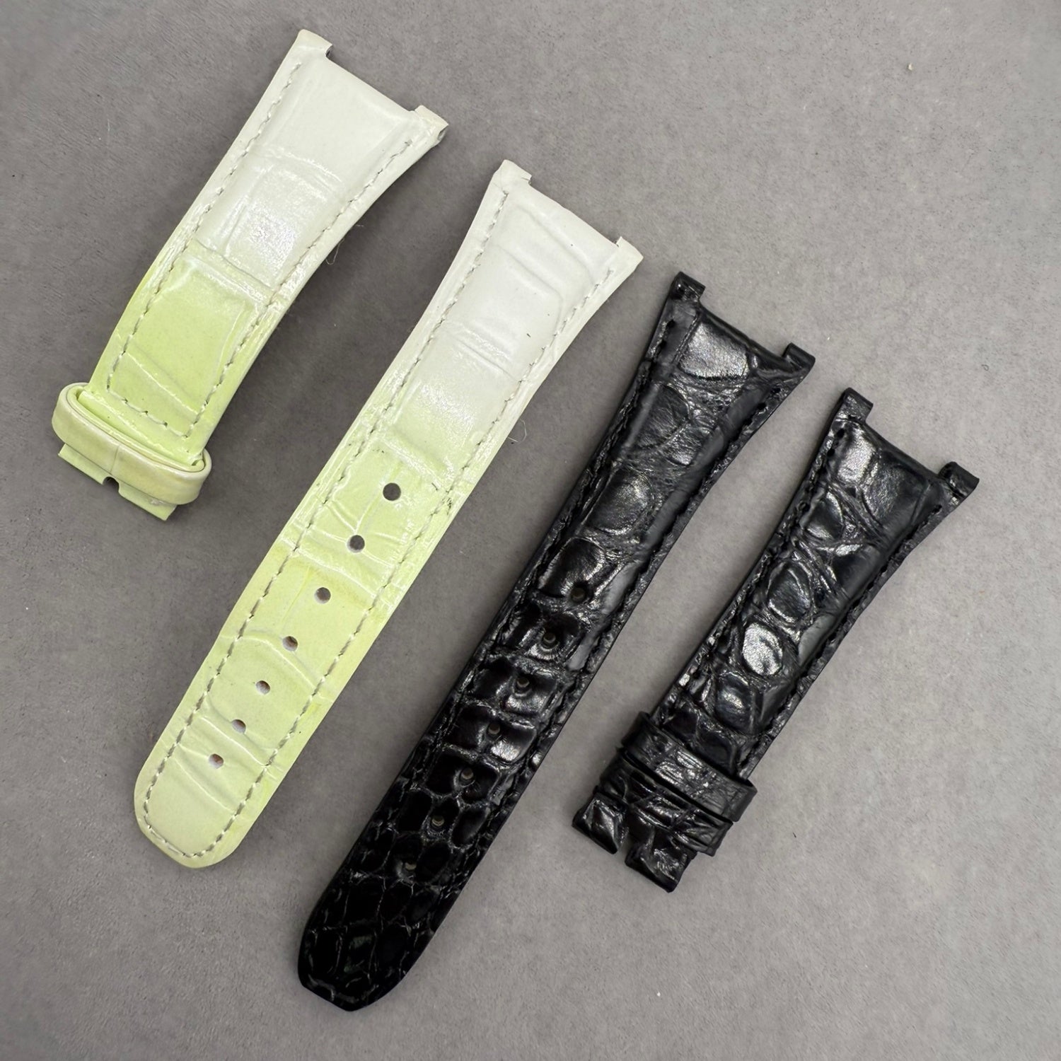Handcrafted Black Glossy Circular Pattern Alligator Leather Watch Strap for Patek Philippe Ladies' 7010