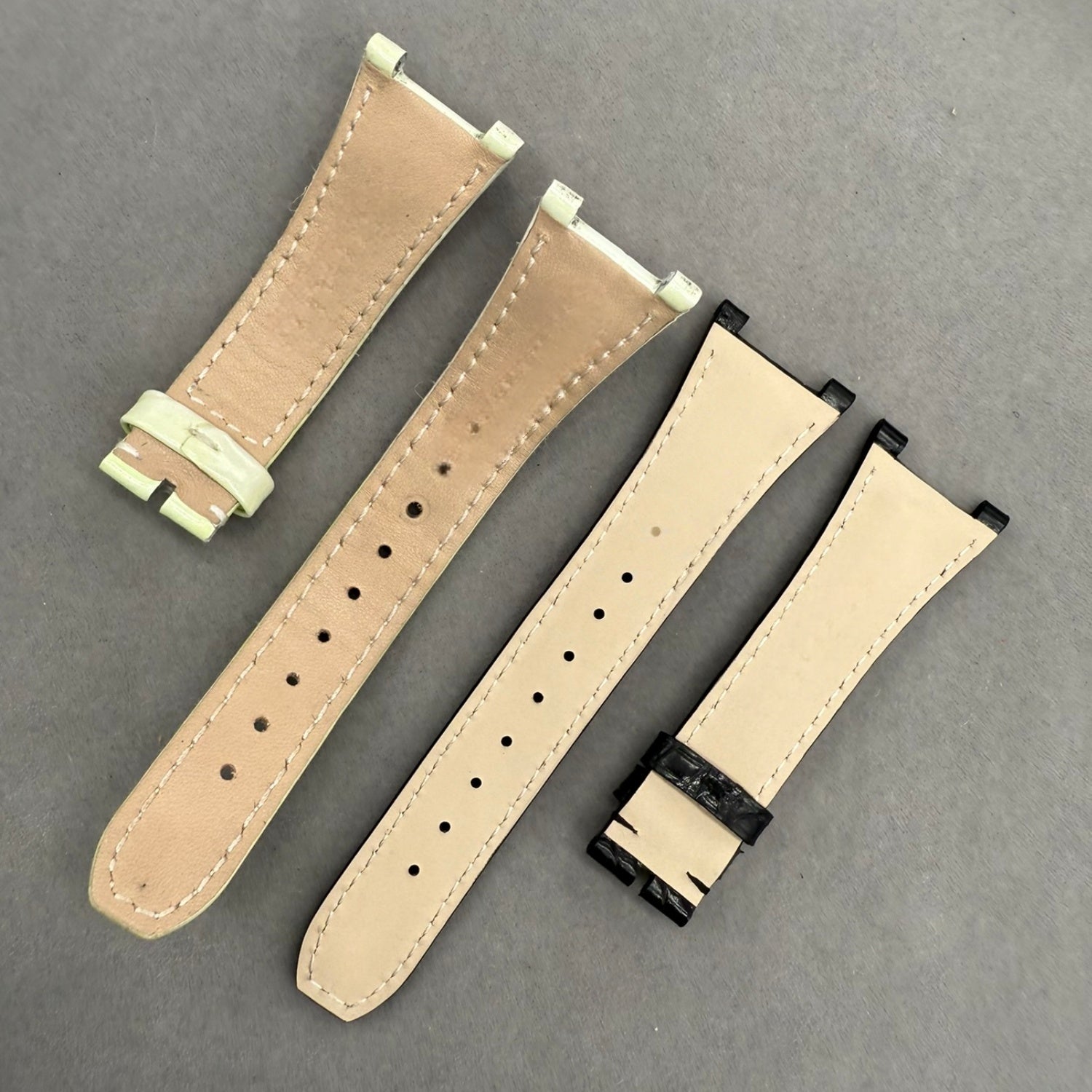 Handcrafted Black Glossy Circular Pattern Alligator Leather Watch Strap for Patek Philippe Ladies' 7010