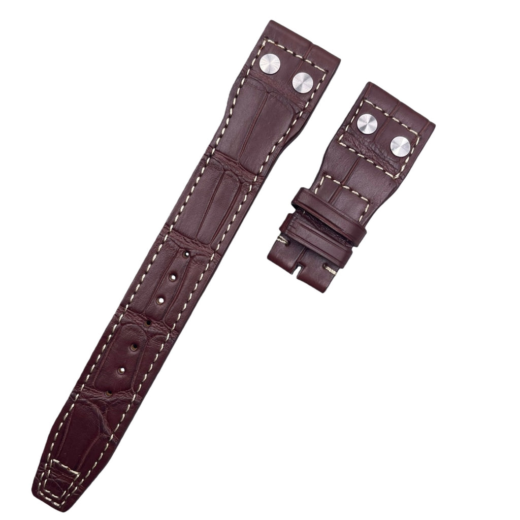 Handcrafted Custom ALLIGATOR Strap for IWC Big Top Gun "Little Prince" Mark Series - IW501004 Brown Riveted
