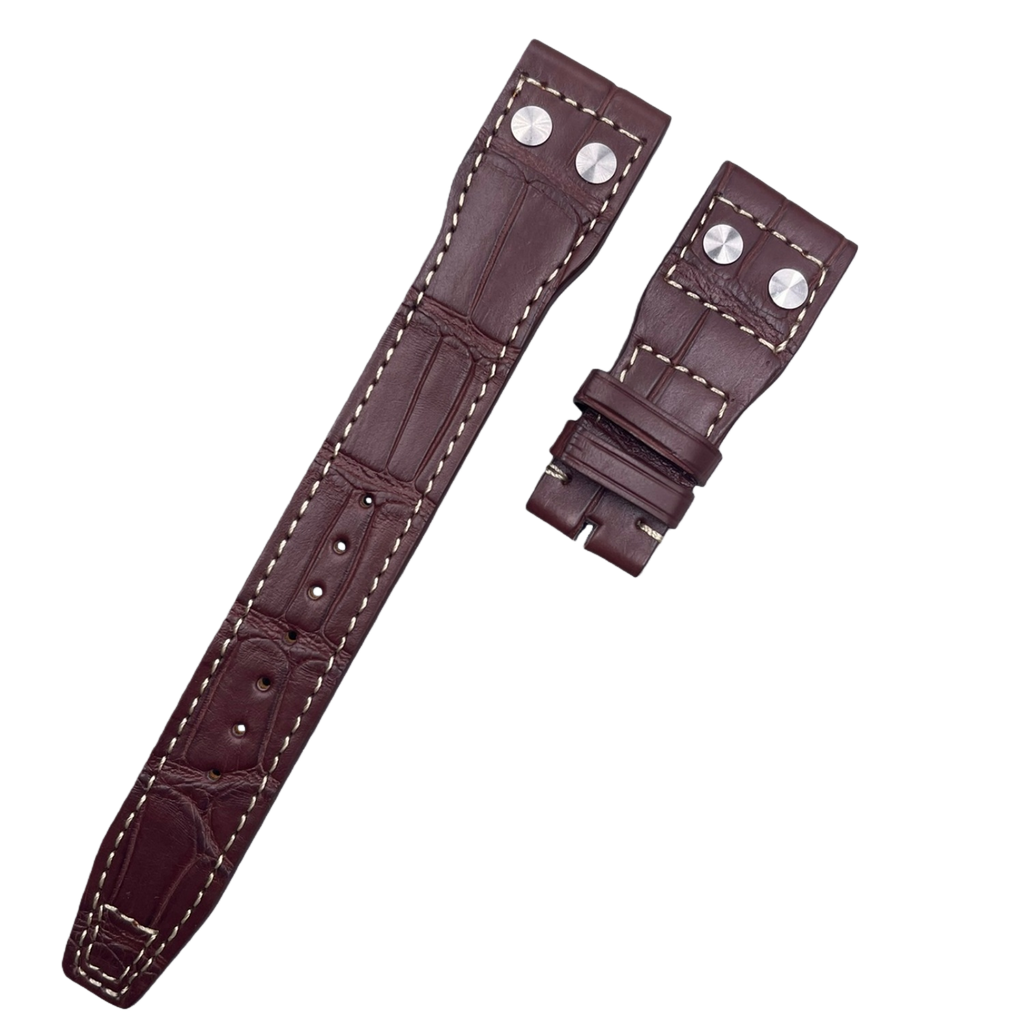 Handcrafted Custom ALLIGATOR Strap for IWC Big Top Gun "Little Prince" Mark Series - IW501004 Brown Riveted