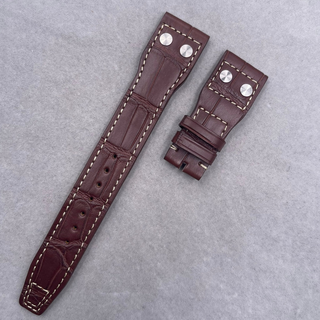 Handcrafted Custom ALLIGATOR Strap for IWC Big Top Gun "Little Prince" Mark Series - IW501004 Brown Riveted