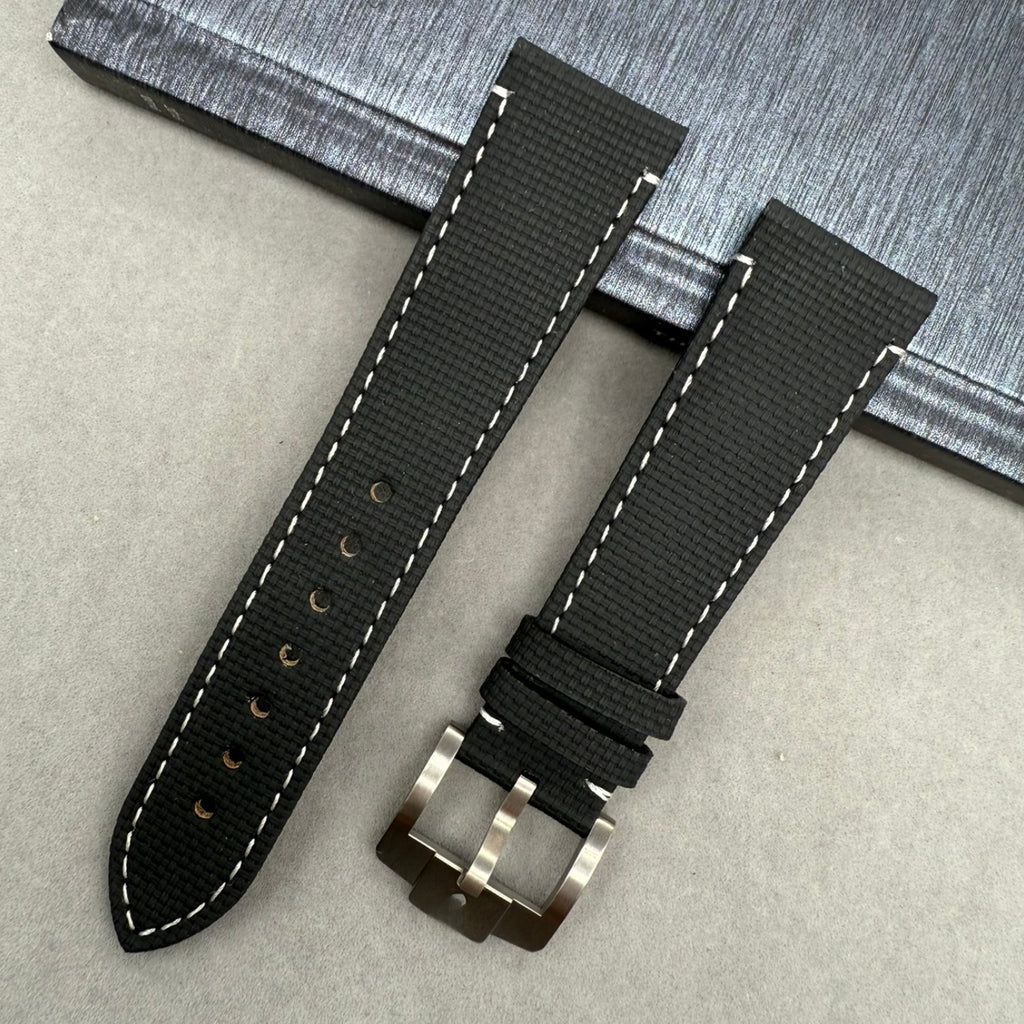 Handcrafted Nylon Texture Fluororubber Watch Strap with White Lines for Tudor Black Bay M79470