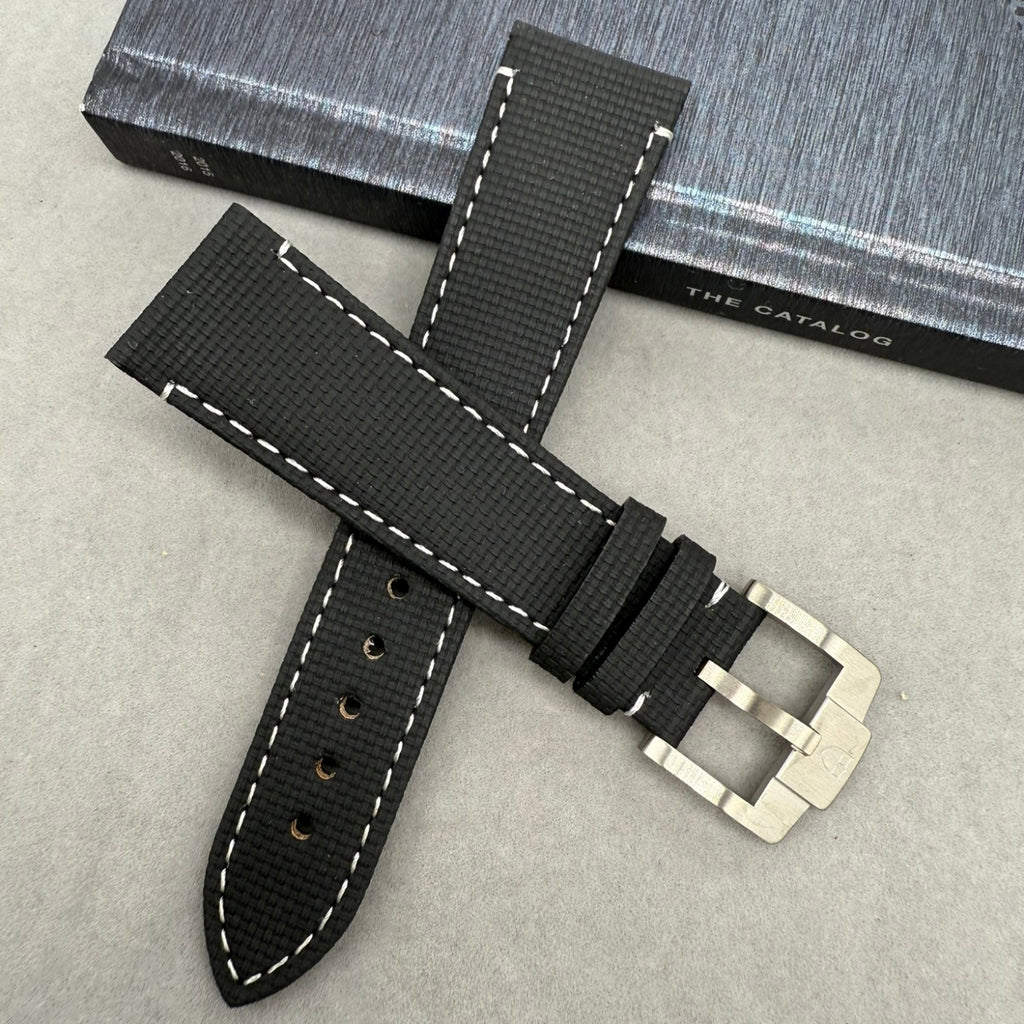 Handcrafted Nylon Texture Fluororubber Watch Strap with White Lines for Tudor Black Bay M79470