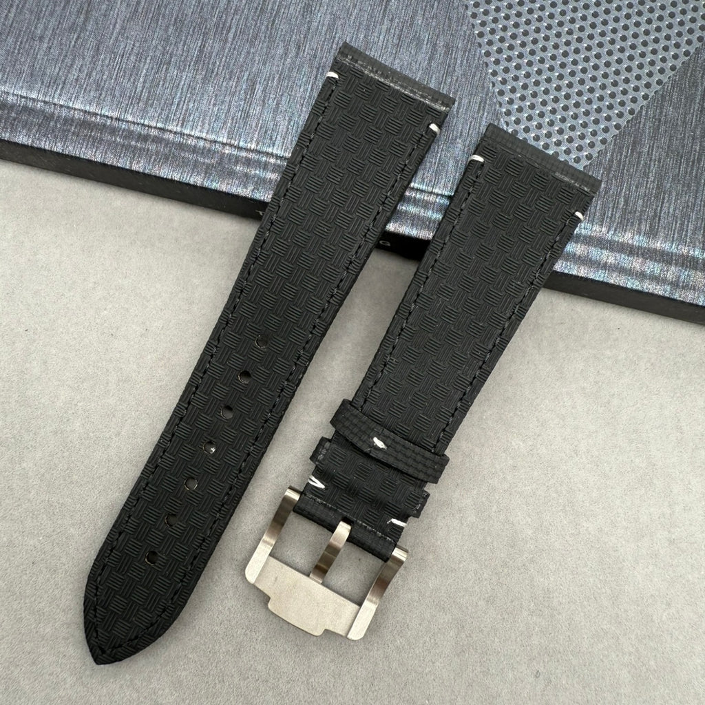 Handcrafted Nylon Texture Fluororubber Watch Strap with White Lines for Tudor Black Bay M79470