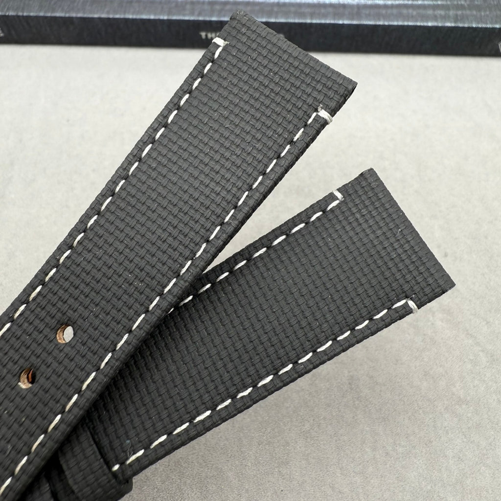 Handcrafted Nylon Texture Fluororubber Watch Strap with White Lines for Tudor Black Bay M79470