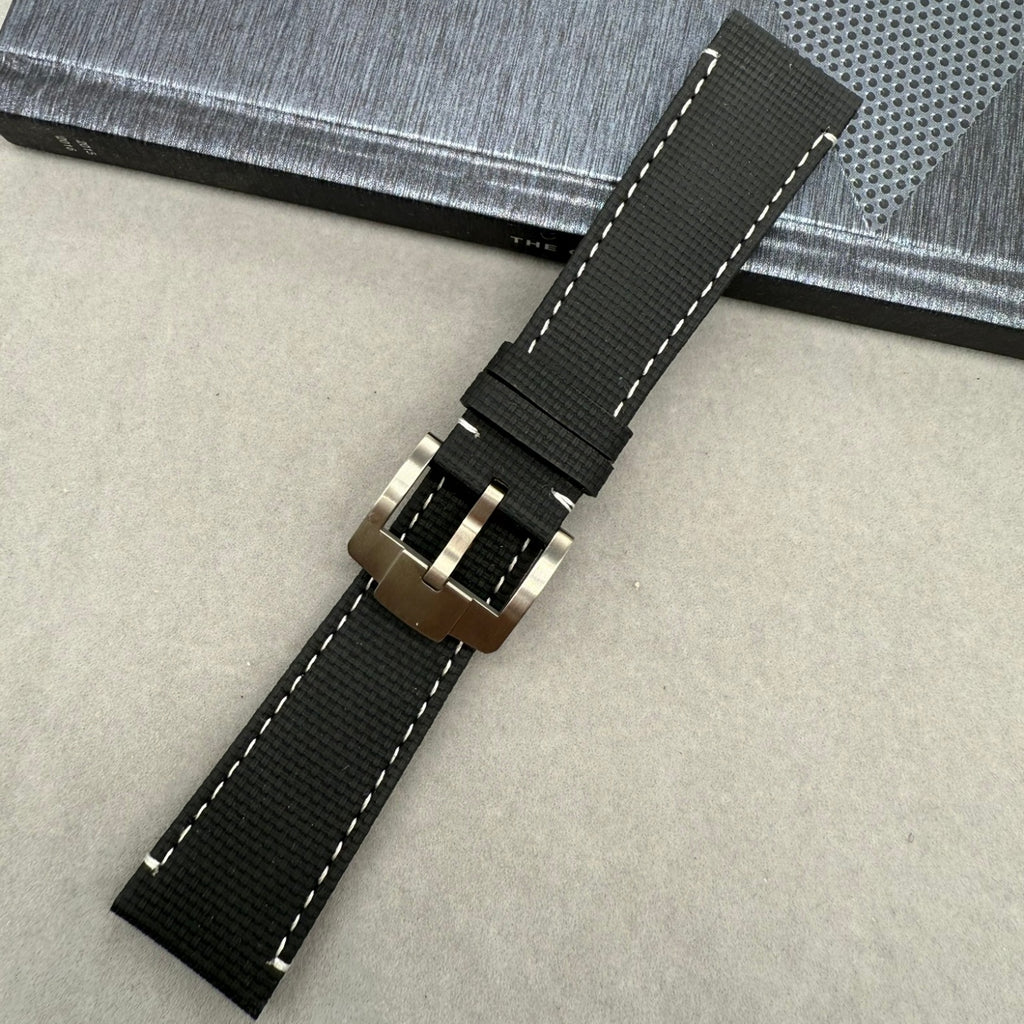 Handcrafted Nylon Texture Fluororubber Watch Strap with White Lines for Tudor Black Bay M79470
