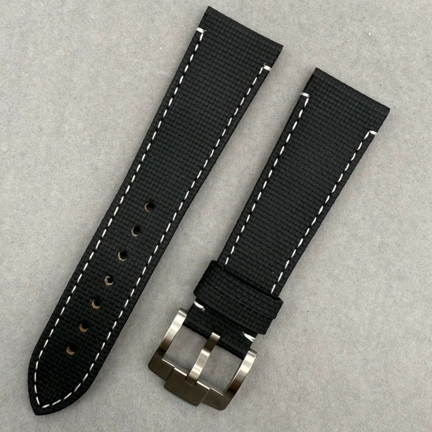 Handcrafted Nylon Texture Fluororubber Watch Strap with White Lines for Tudor Black Bay M79470