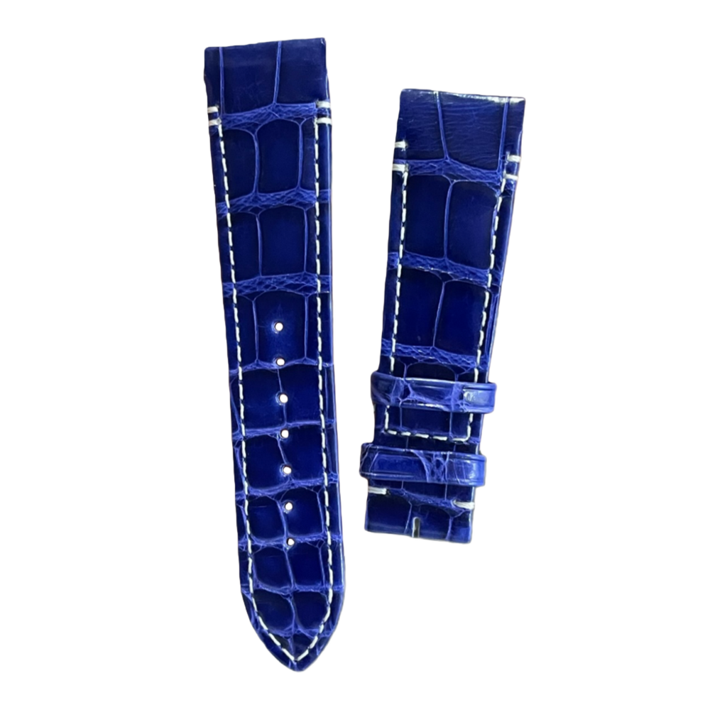 Fits Cartier Santos Series WJSA0013 Glossy Blue ALLIGATOR Quick-Release Pin Buckle Watch Strap
